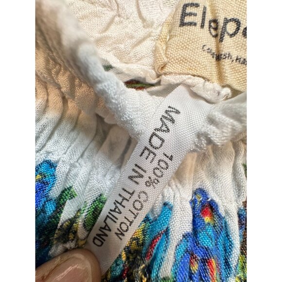 Elepants Women's Boho Harem Hippie Pants Cold Wash White Blue Floral Stretch - Picture 4 of 16